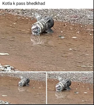 Missile-booster debris on wet ground
