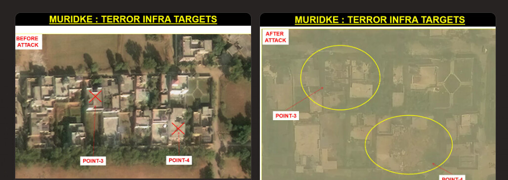 Muridke terror infrastructure targets, points 3 and 4, before and after satellite imagery